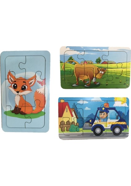 Ahşap Puzzle Ilk Yapbozum 3 Adet 6 Parçalı 18X11CM