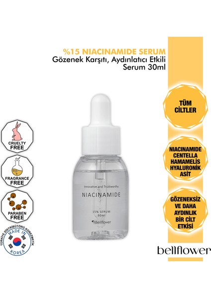 %15 Niacinamide ve Centella Içeren Gözenek karşıtı, Aydınlatıcı Etkili Serum 30ML