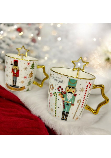 Happy New Year Temalı Kaşıklı Seramik Kupa - Sıcacık Kış Günleri Için Özel Tasarım