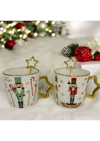 Happy New Year Temalı Kaşıklı Seramik Kupa - Sıcacık Kış Günleri Için Özel Tasarım fiyatları