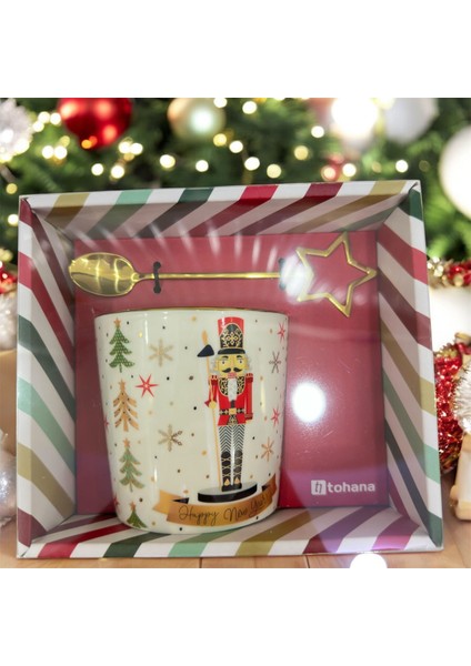 Happy New Year Temalı Kaşıklı Seramik Kupa - Sıcacık Kış Günleri Için Özel Tasarım modelleri