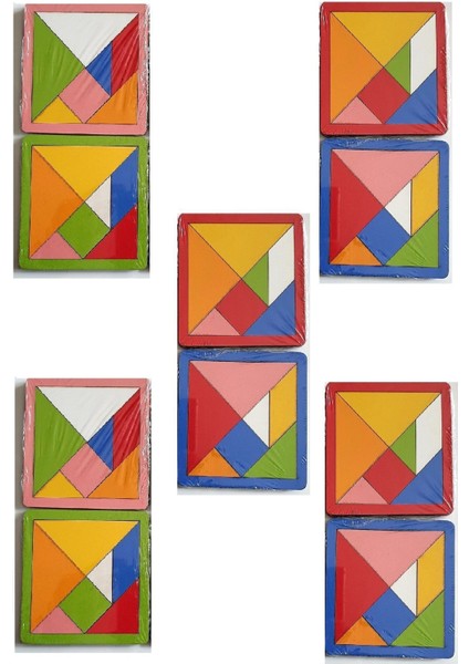 10 Adet Mini Ahşap Tangram-Renkli Tangram-Zeka Oyunu