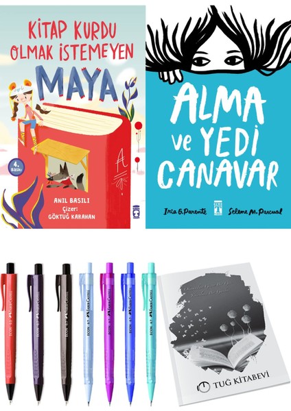 Alma ve Yedi Canavar ve Kitap Kurdu Olmak İstemeyen Maya 2'li Set - Kalem