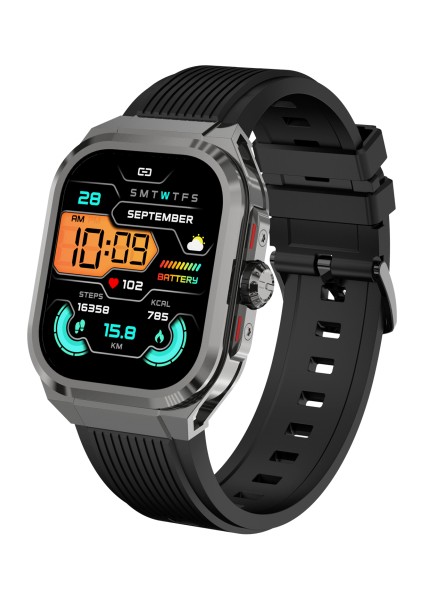 S-Lınk Glowy W30, Siyah, Dafit Uyumlu, Bluetooth, 1.96&quot; Amoled Ekran, 500MAH Batarya, Adım Sayar, Nabız Sensörü, Sesli Görüşme, Tansiyon Ölçümü Akıllı Saat.