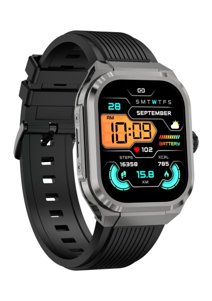 S-Lınk Glowy W30, Siyah, Dafit Uyumlu, Bluetooth, 1.96&quot; Amoled Ekran, 500MAH Batarya, Adım Sayar, Nabız Sensörü, Sesli Görüşme, Tansiyon Ölçümü Akıllı Saat.