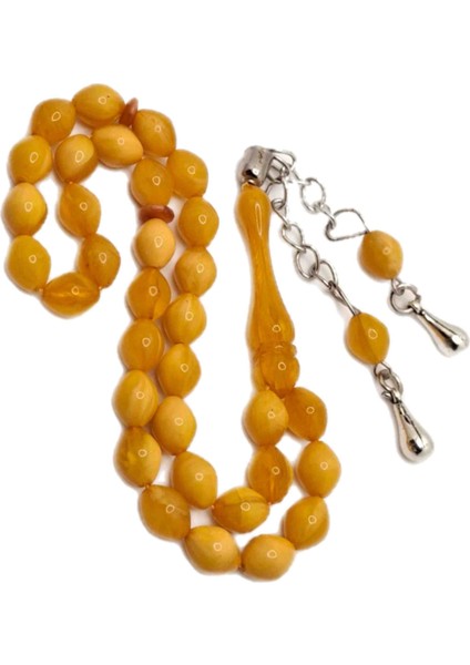 Beyzi Kesim Sarı Toz Kehribar Tesbih