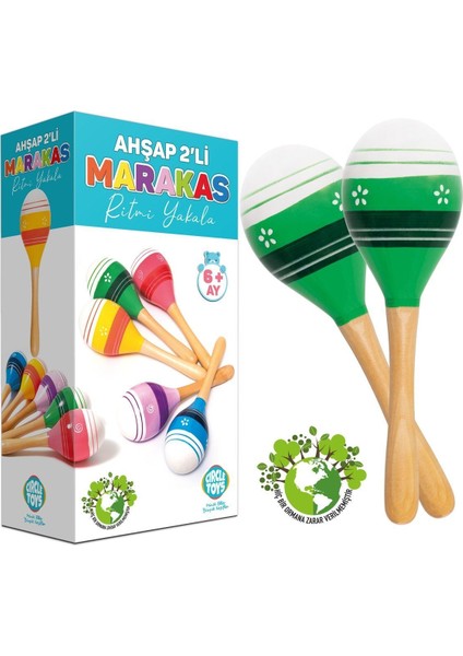 Renkli Ahşap Marakas Seti, Eğlenceli ve Çocuklar İçin Uygun, 2 Parça