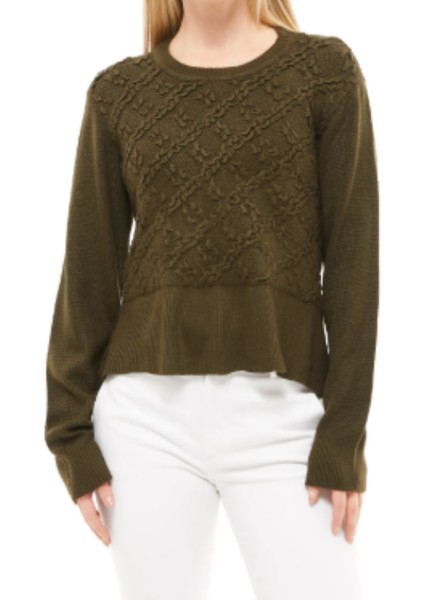 Haki Baklava Desenli Sıfır Yaka Triko Kazak