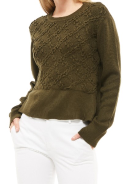 Haki Baklava Desenli Sıfır Yaka Triko Kazak modelleri