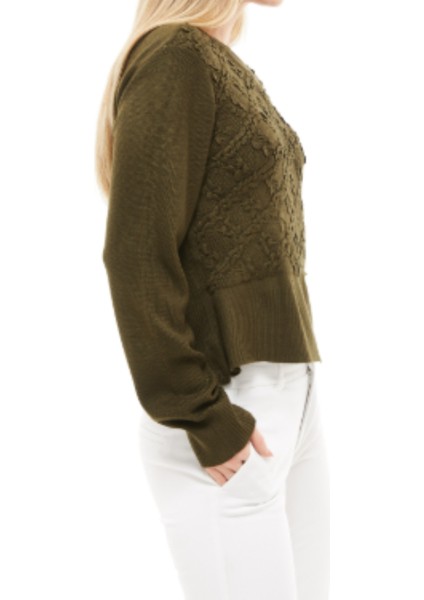 Haki Baklava Desenli Sıfır Yaka Triko Kazak fırsatları