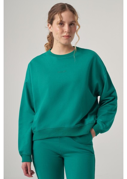 Sanderona Yeşil Oversize Iki Iplik Sweatshirt