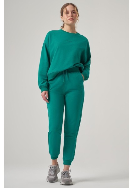 Sanderona Yeşil Oversize Iki Iplik Sweatshirt