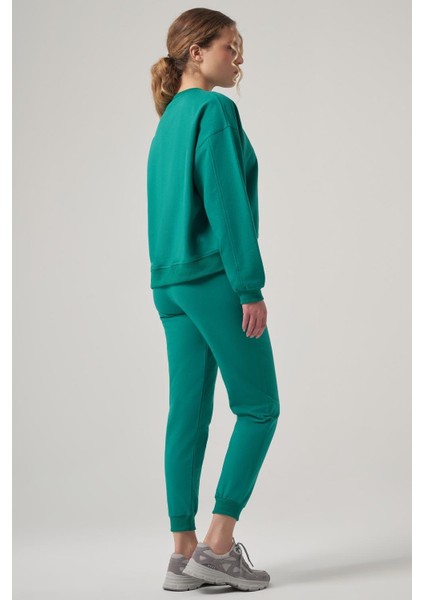 Sanderona Yeşil Oversize Iki Iplik Sweatshirt
