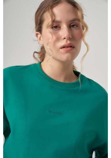Sanderona Yeşil Oversize Iki Iplik Sweatshirt