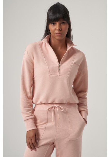 Nely Pudra Relaxed Fit Dik Yaka Fermuar Detaylı Sweatshirt