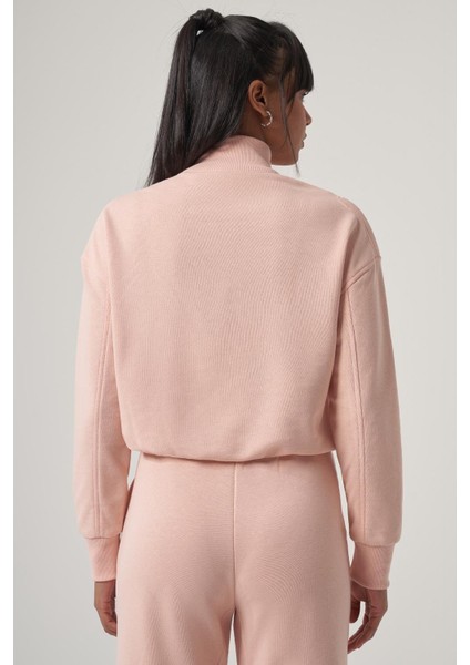 Nely Pudra Relaxed Fit Dik Yaka Fermuar Detaylı Sweatshirt