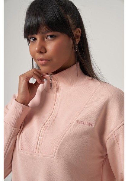 Nely Pudra Relaxed Fit Dik Yaka Fermuar Detaylı Sweatshirt