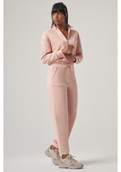 Nely Pudra Relaxed Fit Dik Yaka Fermuar Detaylı Sweatshirt