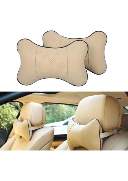 Renault Scenic Koltuk ve Kılıf Uyumlu Bej Yastık - 2 Adet Set - Deri Model
