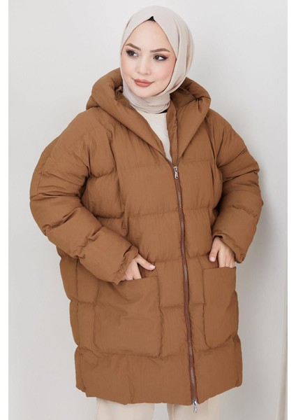 Kadın Oversize Kalıp Standart Beden Kraşlı Dolgulu Mont