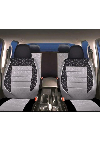 Oto Koltuk Kılıfı Ön ve Arka Tam Set - Siyah-Gri