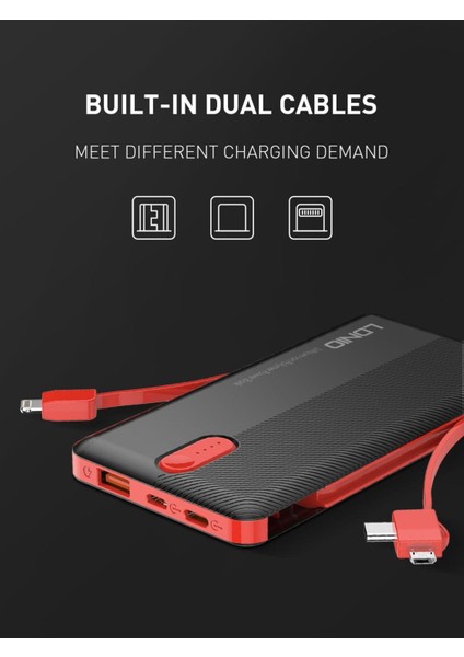 LDNIO 3ın1 Kendinden Kablolu Taşınabilir Şarj Cihazı 10.000 Mah PL1013 modelleri