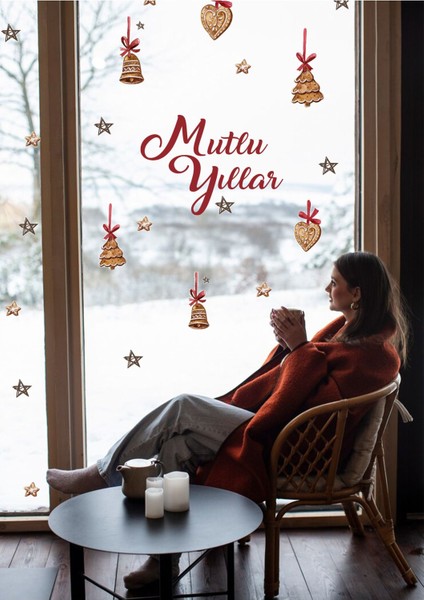 Yılbaşı Temalı Mutlu Yıllar Cam Stickerı