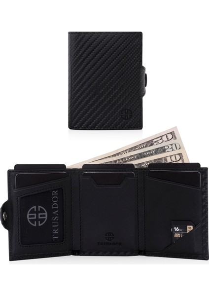 Verona Carbon Kartlık Unisex Hakiki Deri Rfid Korumalı Minimalist Erkek Kadın Mini Cüzdan Hediyelik Karbon