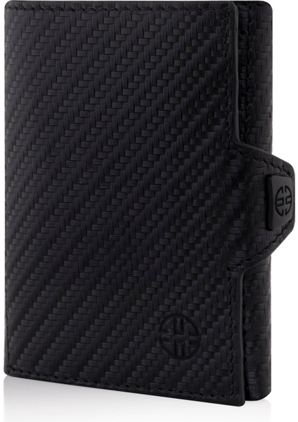 Verona Carbon Kartlık Unisex Hakiki Deri Rfid Korumalı Minimalist Erkek Kadın Mini Cüzdan Hediyelik Karbon modelleri