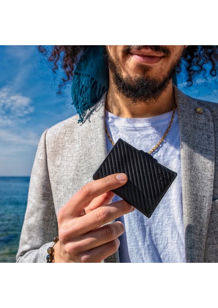 Verona Carbon Kartlık Unisex Hakiki Deri Rfid Korumalı Minimalist Erkek Kadın Mini Cüzdan Hediyelik Karbon fiyatları