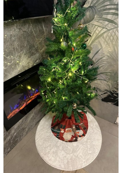 Yılbaşı Çam Ağacı Altı Ayak Örtüsü Yıkanabilir Kumaş Cırtlı 65X65