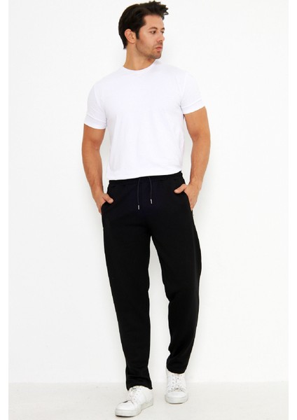 Erkek Siyah Düz Paça Fermuarlı Cepli Beli Lastikli Yüksek Bel Modal Scuba Spor Eşofman Altı EDY0010S fiyatları