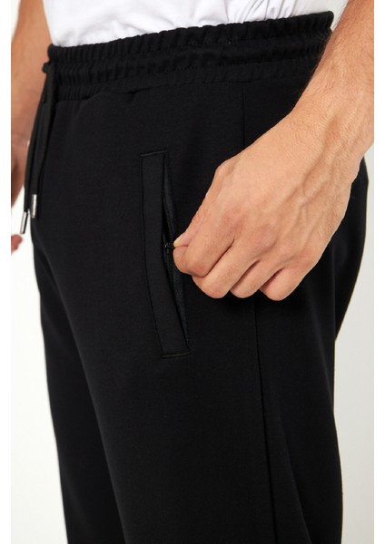 Erkek Siyah Düz Paça Fermuarlı Cepli Beli Lastikli Yüksek Bel Modal Scuba Spor Eşofman Altı EDY0010S indirimleri