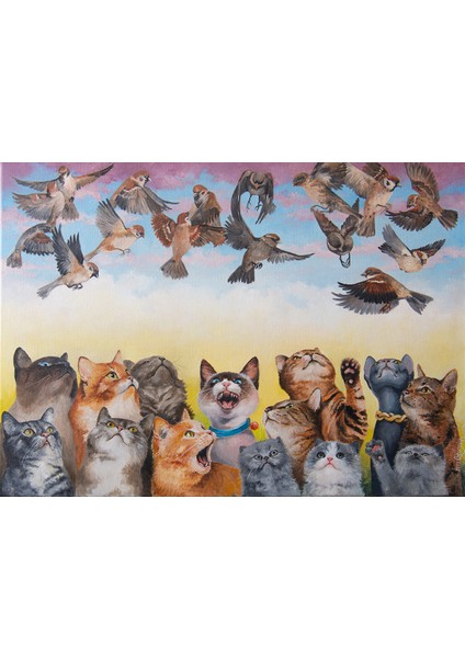 Kedi-Kuş, Kuş-Kedi - Yağlı Boya