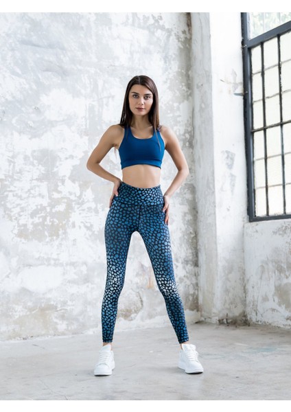 Mavi Lacivert Mozaik Desen Spor Tayt