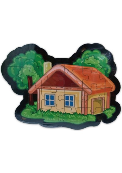 Ev Şekilli Ahşap Puzzle Yapboz, 20 Parçalı