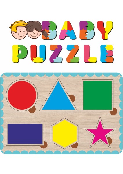 Eğitici ahşap geometrik şekiller puzzle, çocuklar için eğlenceli öğrenme oyunu