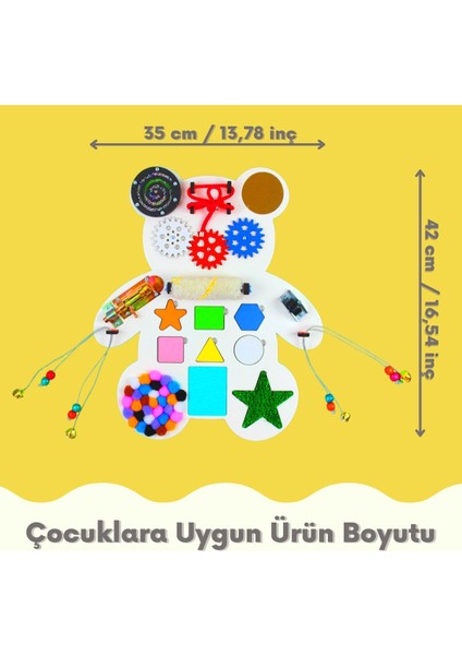 Sevimli Ayıcık Aktivite Eğitim Tahtası(Beyaz)Montesori,busyboard