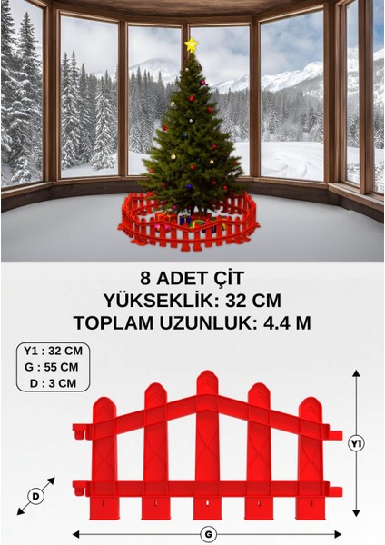 Plastik Yılbaşı Ağacı Çiti (Y: 32 cm G: 55 Cm) 8 Adet Sert Zemin Ayaklı - Kırmızı