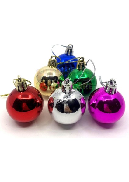 Parlak Karışık Renkli Cici Top 4 cm 6'lı Yılbaşı Yeni Yıl Çam Ağacı Süsü Ipli Rengarenk