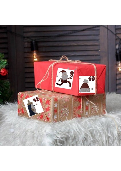 Yeniyıl Advent Takvimi Sticker Seti- 25 Adet Çıkartma Yılbaşı Hediye Süsleme Etiketleri