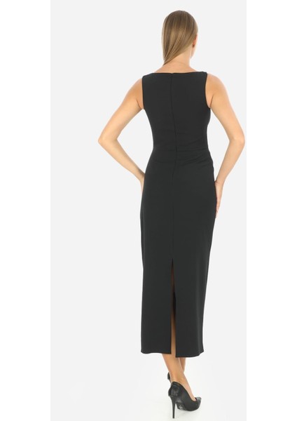 Degaje Yaka Aksesuarlı Aller Detaylı Uzun Elbise fırsatları