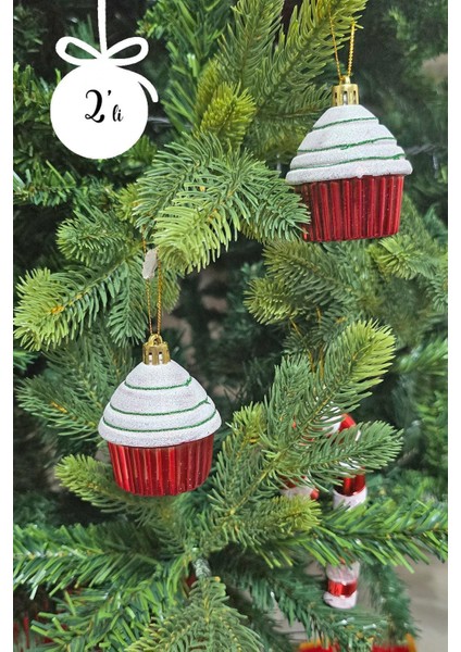 Cupcake Şekilli Yılbaşı Ağacı Süsü Kremalı Kek Çam Ağaç Süsü 2li Paket