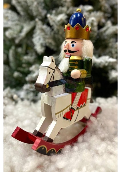 32 cm Atlı Fındıkkıran Yeşil Gold Renkli Ahşap Kurşun Asker Nutcracker Yılbaşı Yeni Yıl Dekoru