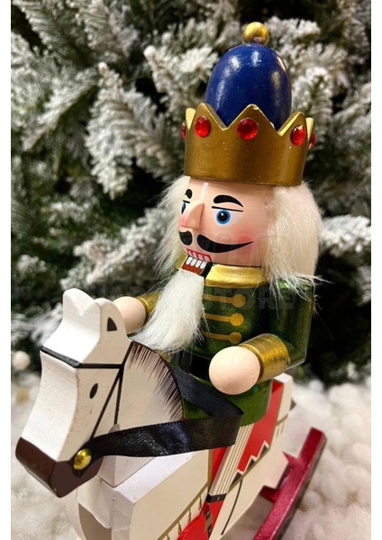 32 cm Atlı Fındıkkıran Yeşil Gold Renkli Ahşap Kurşun Asker Nutcracker Yılbaşı Yeni Yıl Dekoru indirimleri