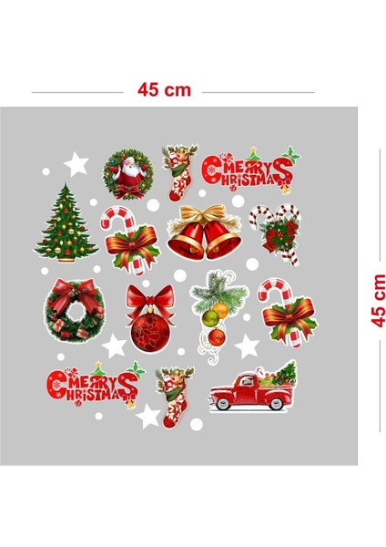 Yeni Yıla Özel Renkli Farklı Farklı Yılbaşı Süslemeleri ve Kar Tanesi Stickerları 45X45CM fırsatları