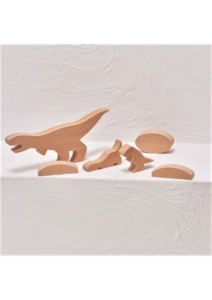 Ahşap T-Rex Dinozor Seti, Eğlenceli ve Eğitici Oyun Malzemesi, 6'lı, 1,5-3 Yaş