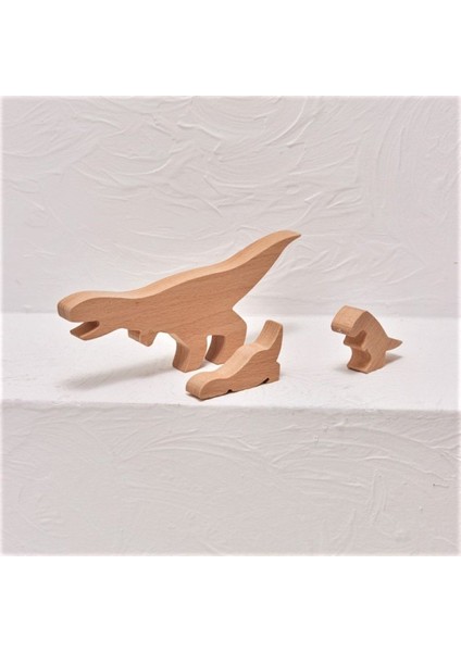 Ahşap T-Rex Dinozor Seti, Eğlenceli ve Eğitici Oyun Malzemesi, 6'lı, 1,5-3 Yaş indirimleri