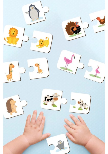 İki Parçalı Ahşap Eşleştirme Puzzle, 1+ Yaş, Eğitici Bebek Oyunu