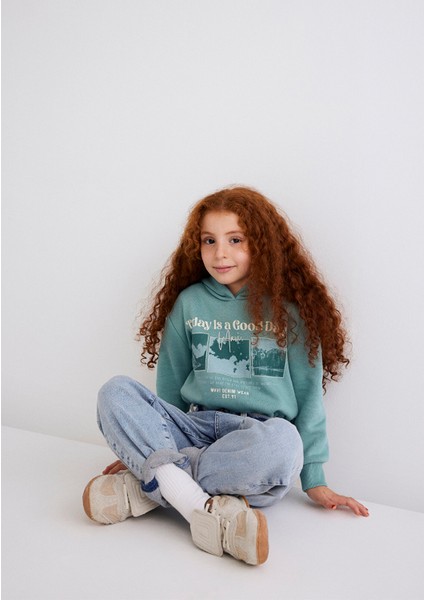 Kapüşonlu Baskılı Yeşil SWEATSHIRT7S10053-71775